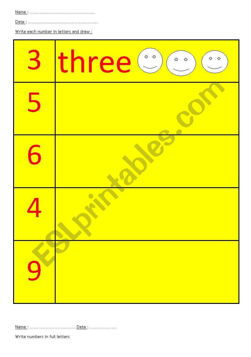 Learn numbers worksheet