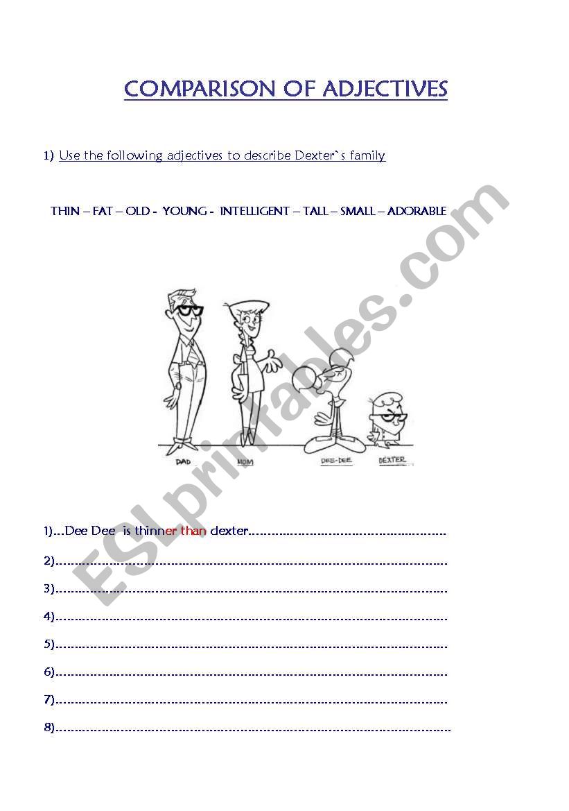 Comparison of adjectives worksheet