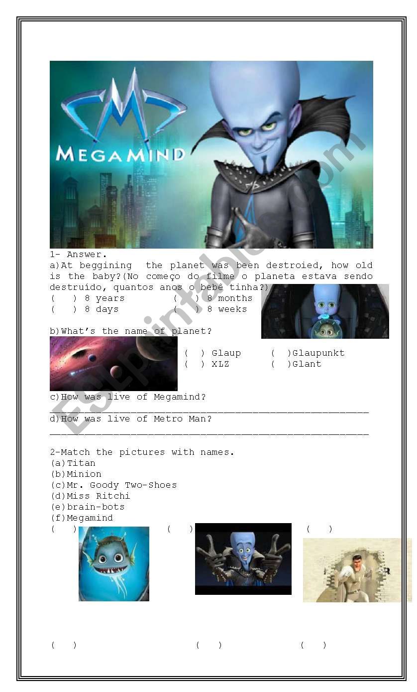 Megamind worksheet