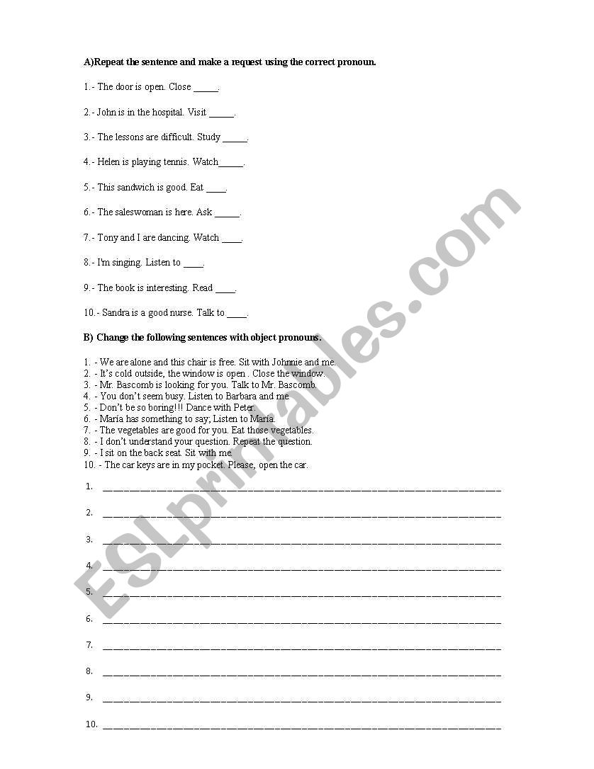 Object Pronouns worksheet