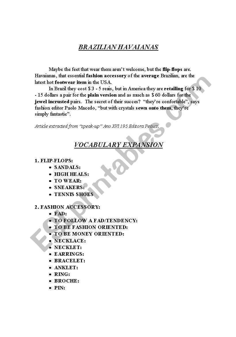 Brazilian Havaianas worksheet