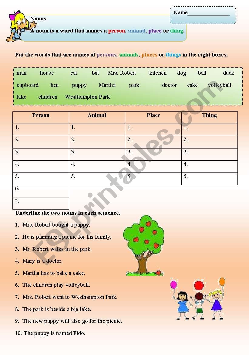 Nouns worksheet