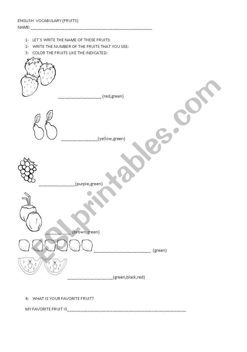 Fruits worksheet