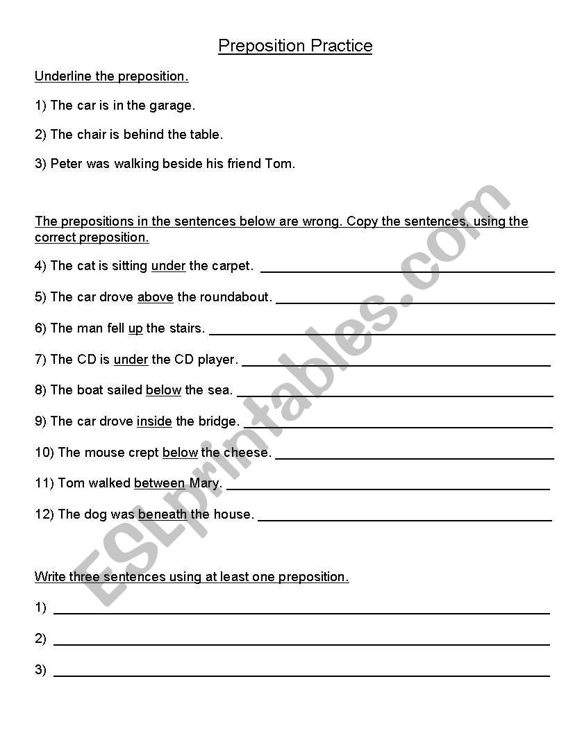 Preposition Practice worksheet