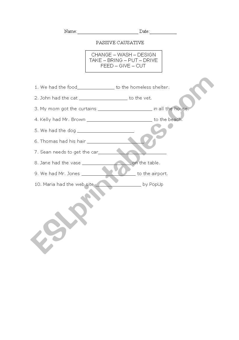 Passive causative worksheet worksheet