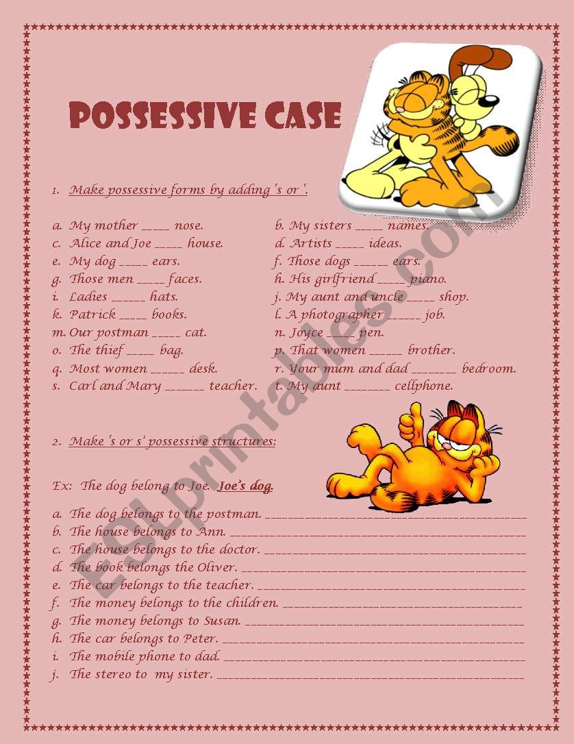 Possessive case worksheet