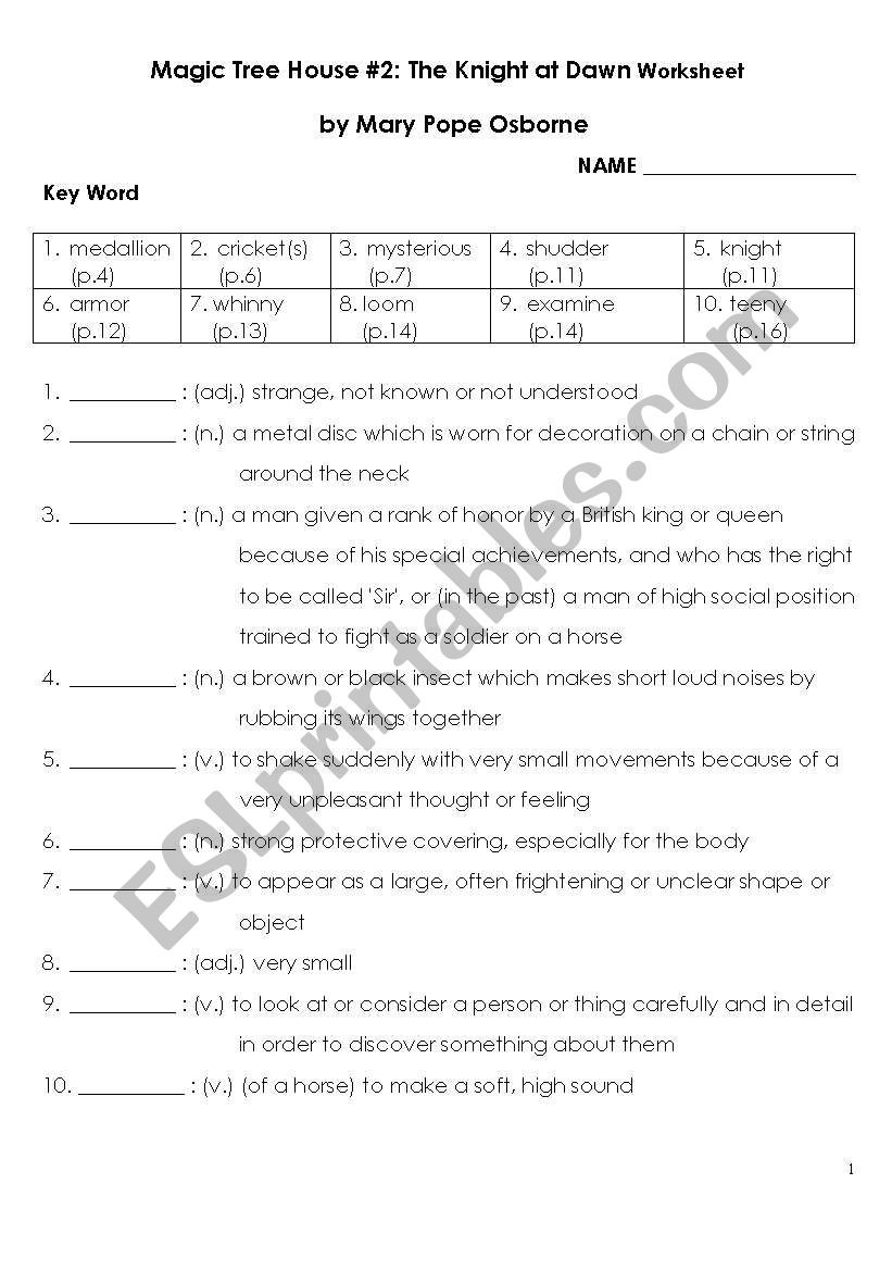 Magic Tree House #2 Knight at Dawn Vocabulary Powerpoint