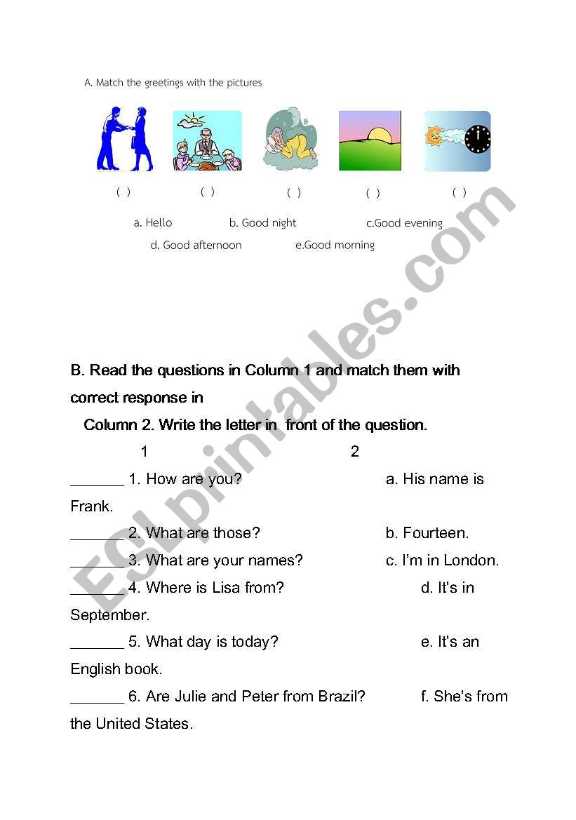 Greeting worksheet