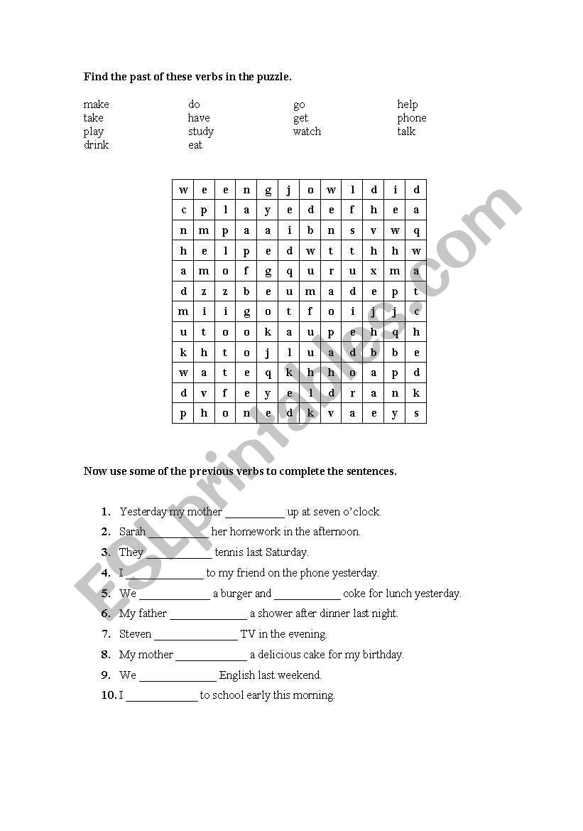 Wordsearch - Simple past worksheet