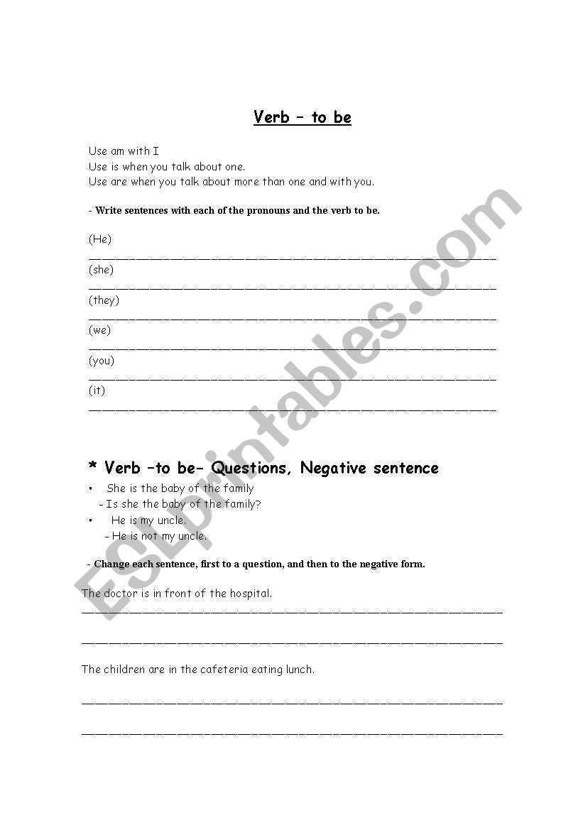 Be verb worksheet