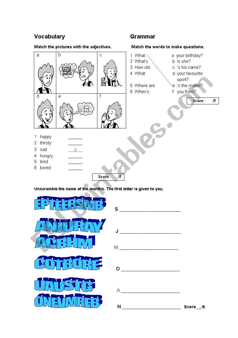 Progress Test worksheet