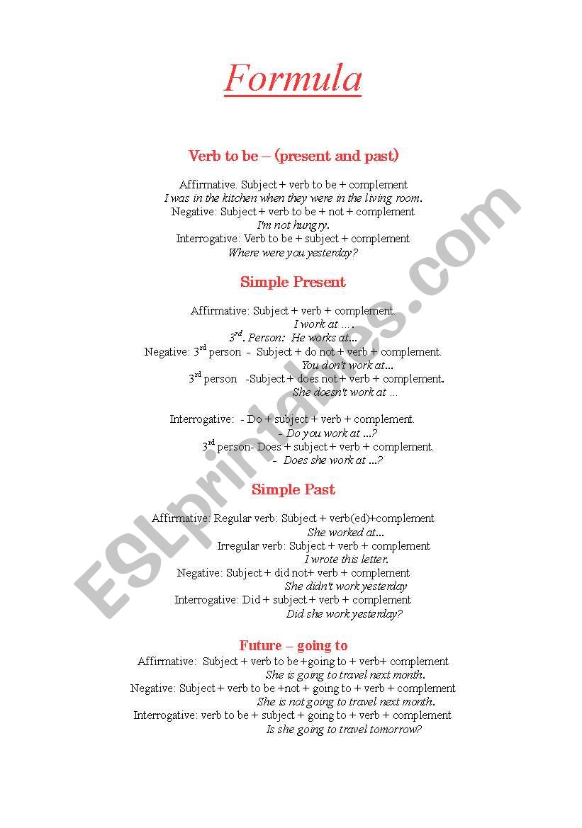 Formula worksheet