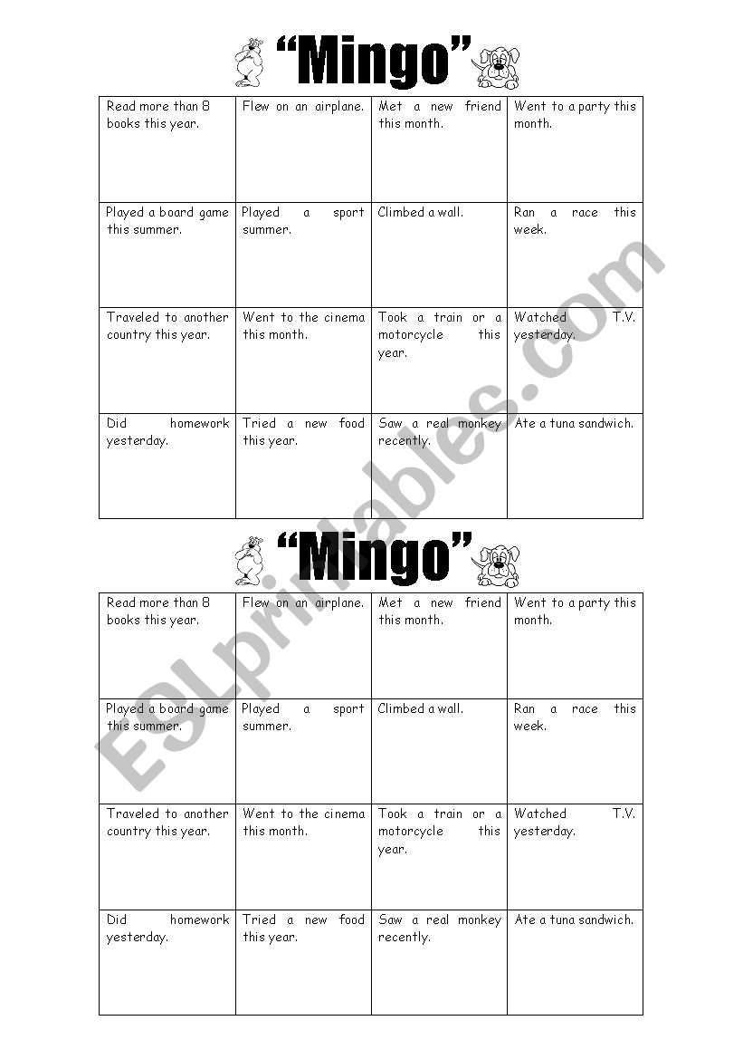 Mingo Pair work worksheet