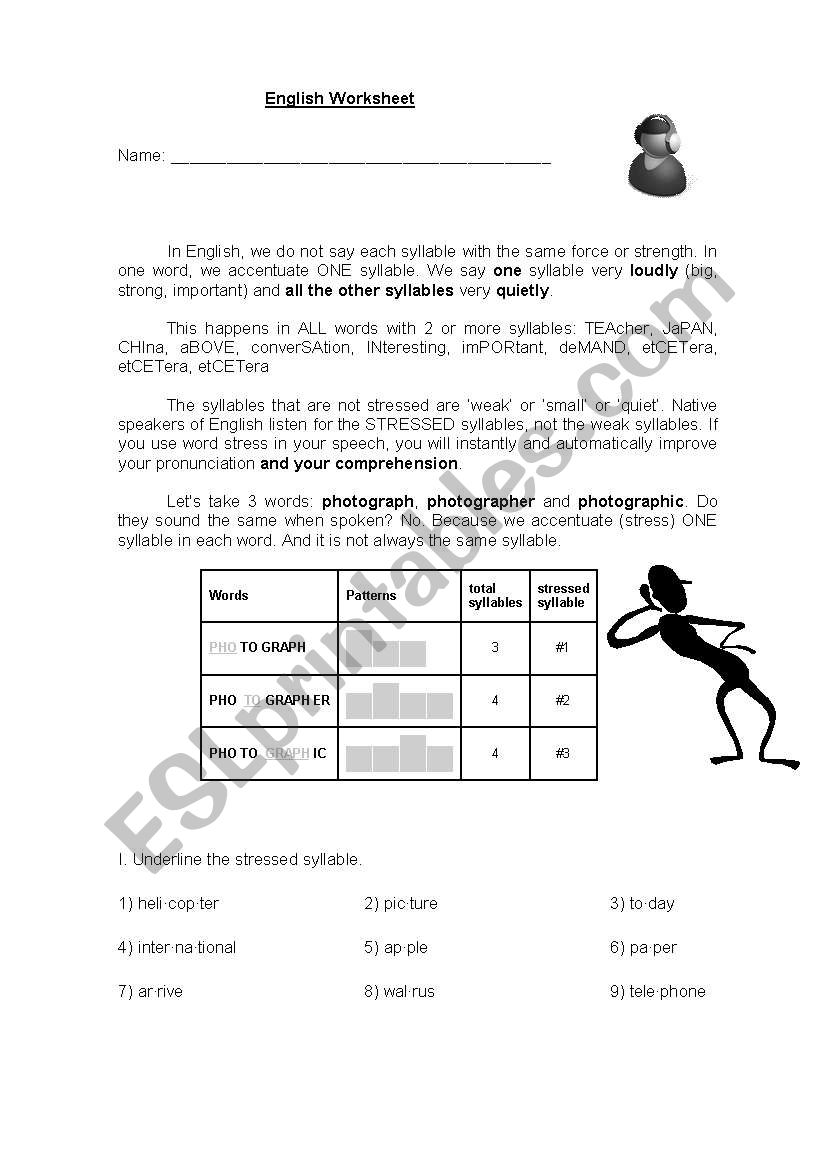 Word Stress Worksheet worksheet