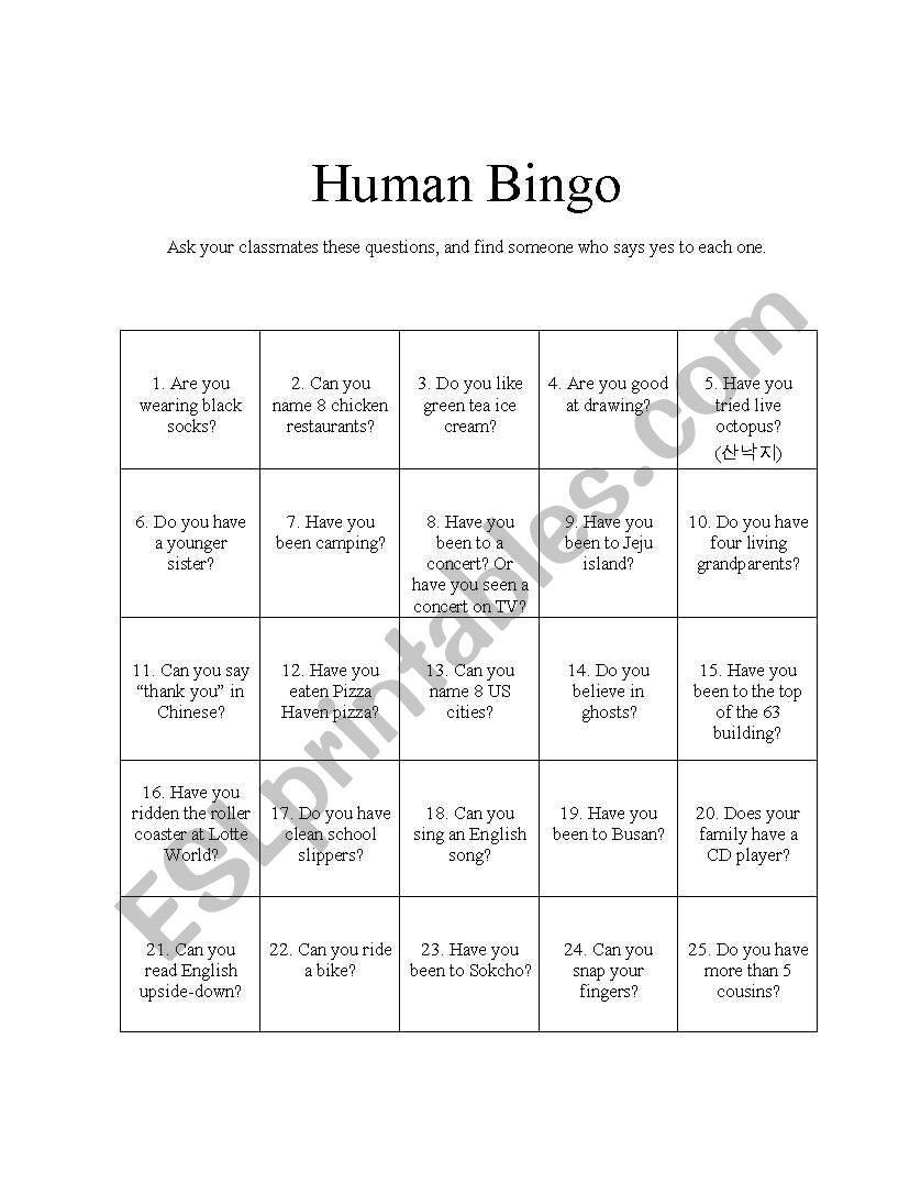 Human Bingo- Get EVERYBODY talking!