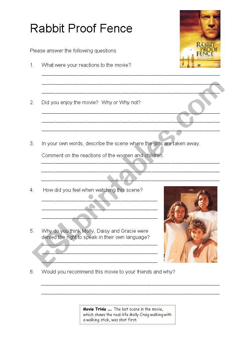 Rabbit Proof Fence Worksheet worksheet