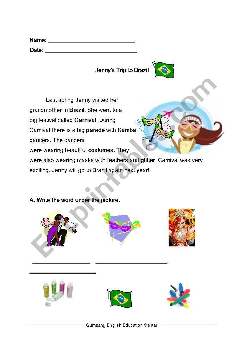 festival in brazil! worksheet