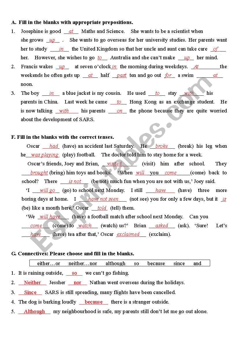 Preposition worksheet