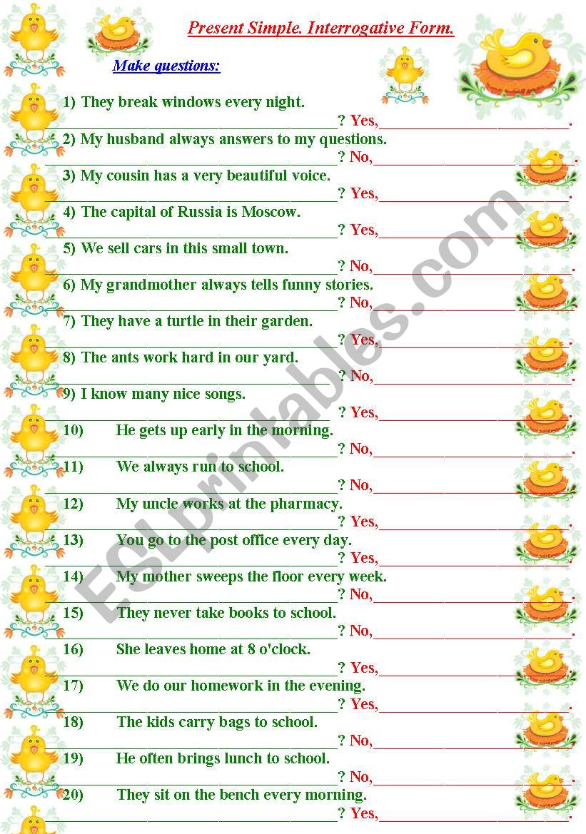 Present Simple. Interrogative form. Short answers.