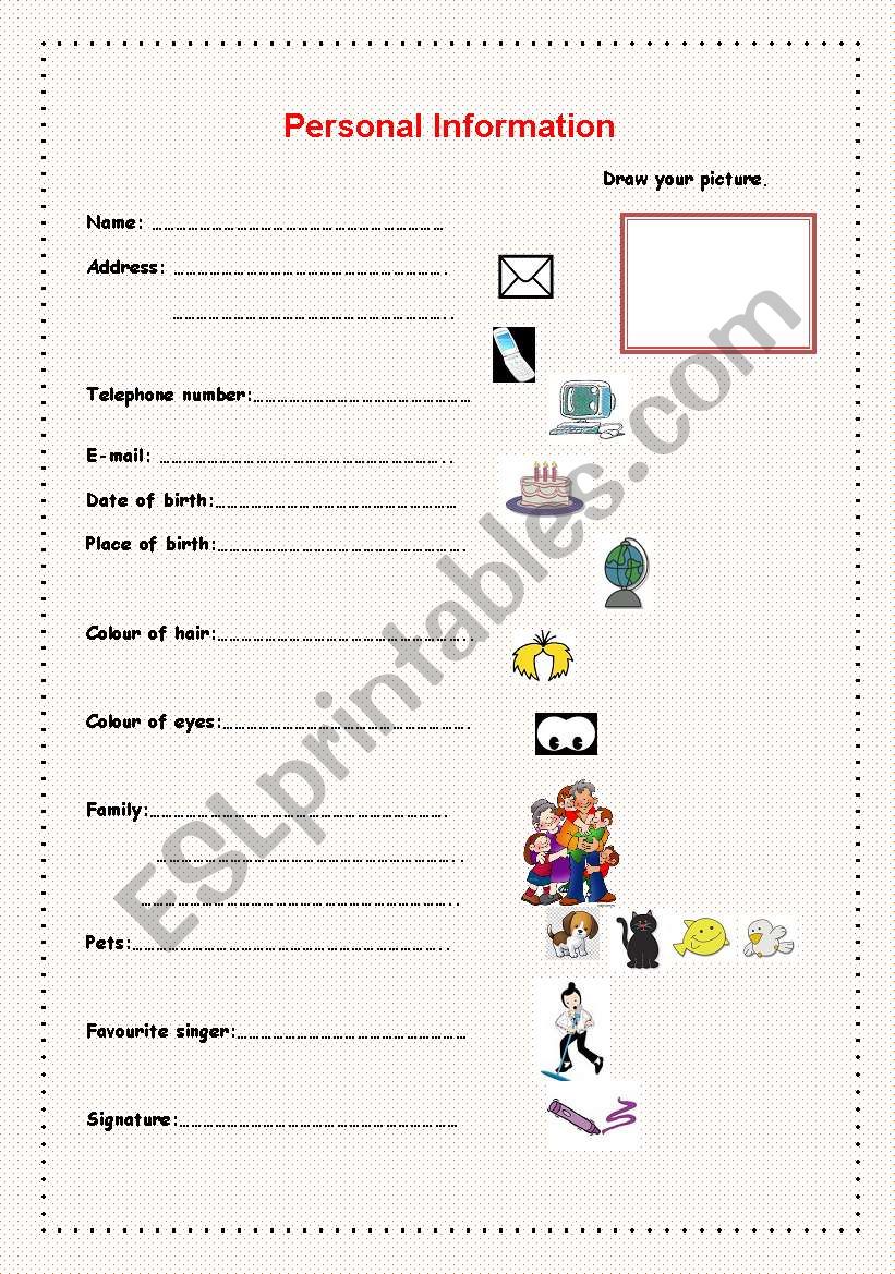 Personal information worksheet
