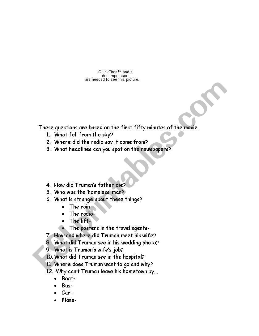 The Truman Show worksheet