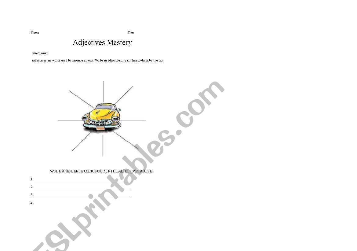 Adjective-describe the car worksheet