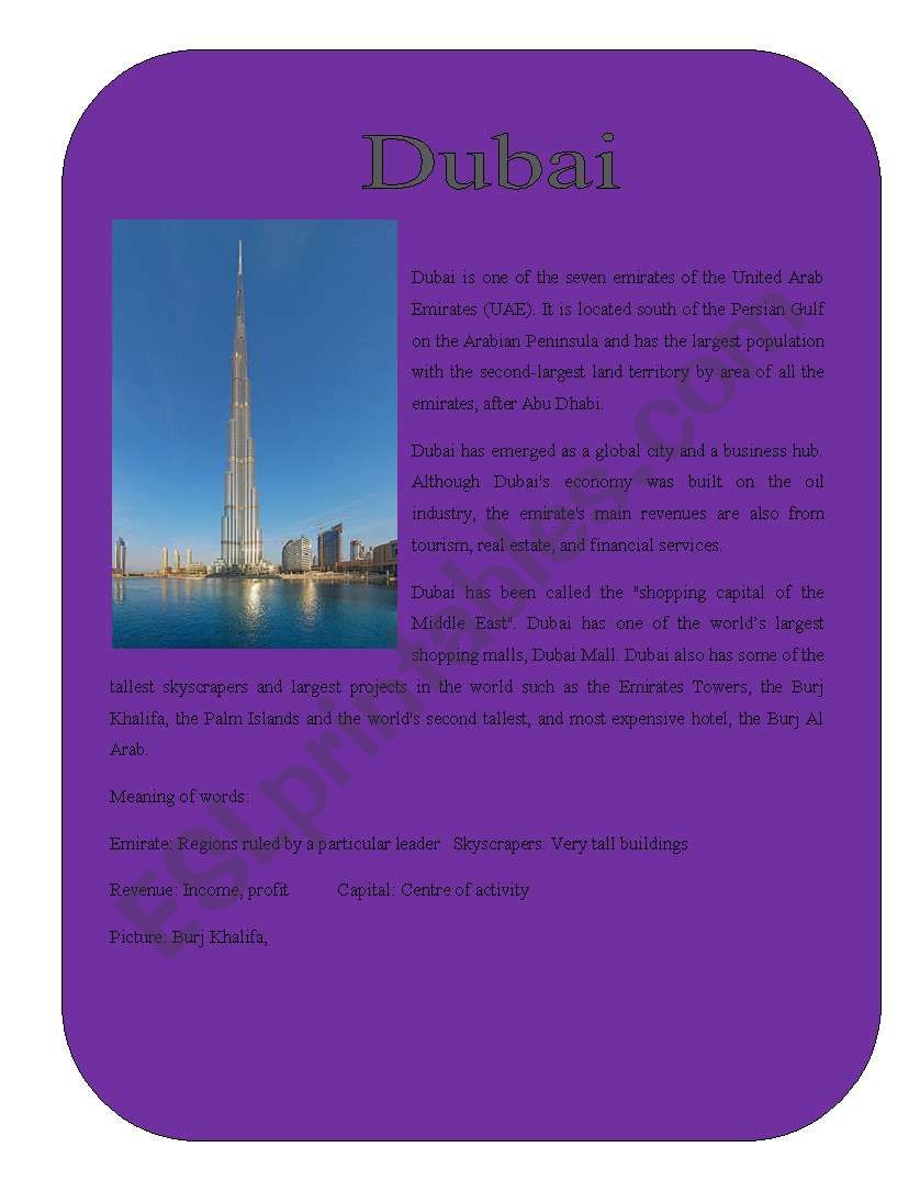 City 4 ( Dubai) worksheet
