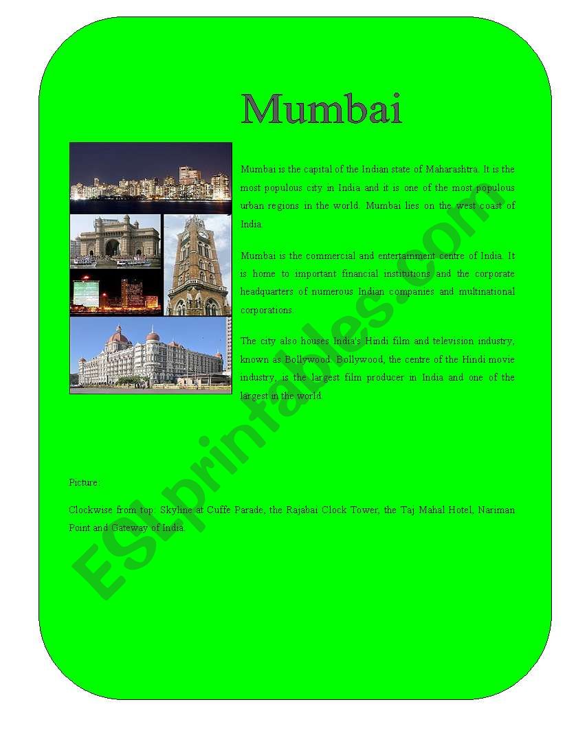 City 5 ( Mumbai) worksheet