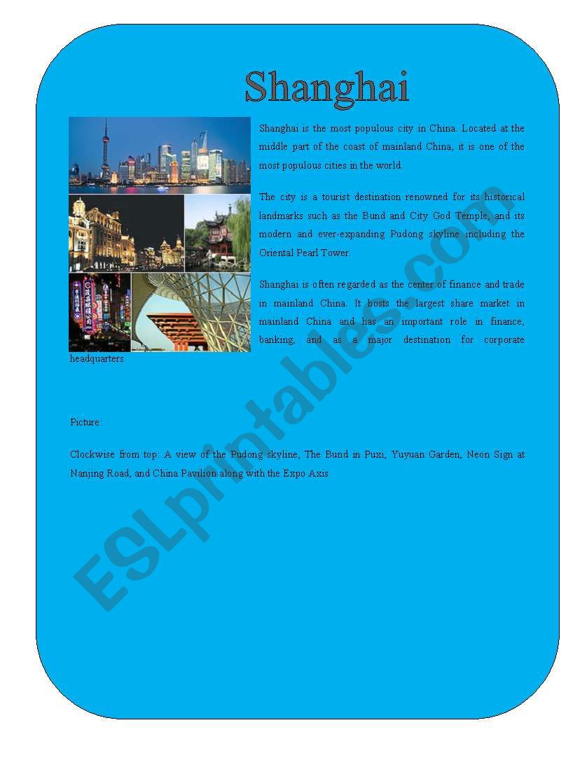 City 6 ( Shanghai) worksheet