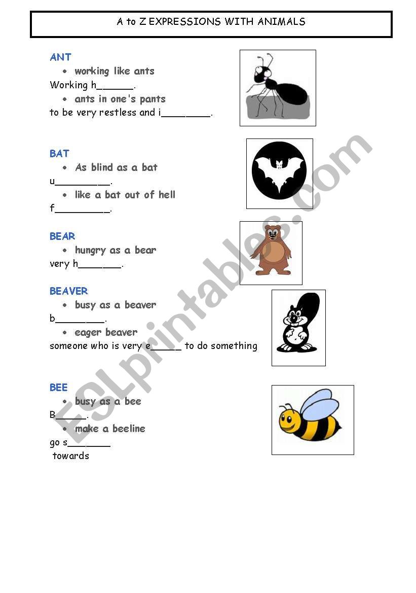 a to z expressions with animals