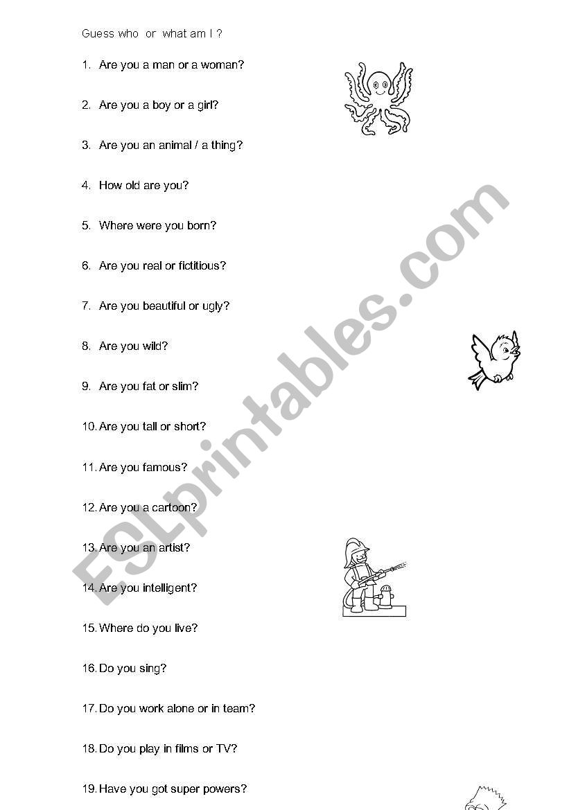 Who or what am I? worksheet
