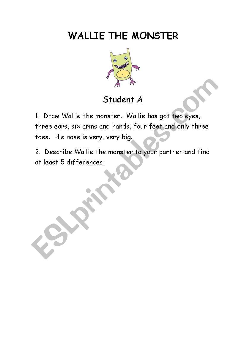 Wallie the monster worksheet