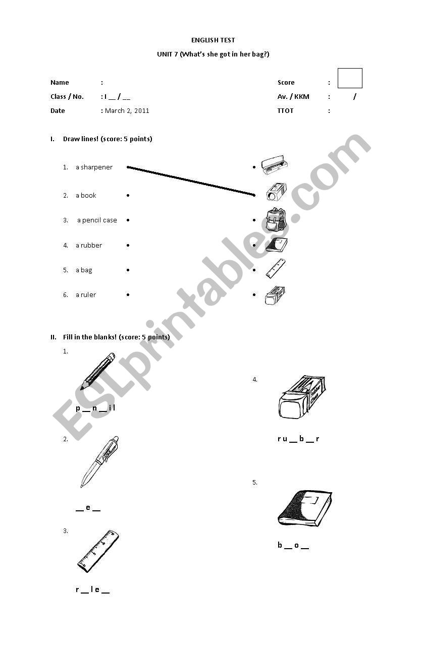 Things in the classroom worksheet