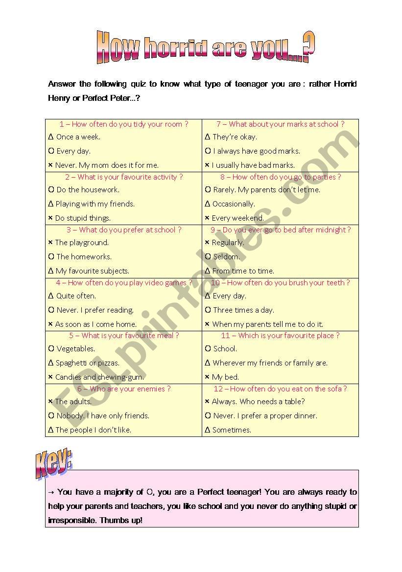 frequency adverbs quiz - how horrid are you?