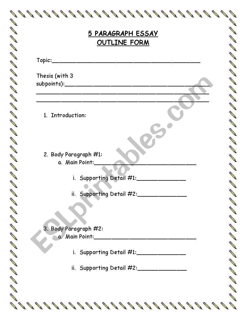 5 Paragraph Essay Outline worksheet