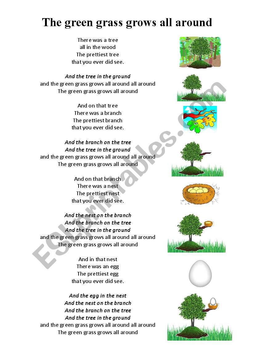 sing a song - the green grass grows all around - with exercises