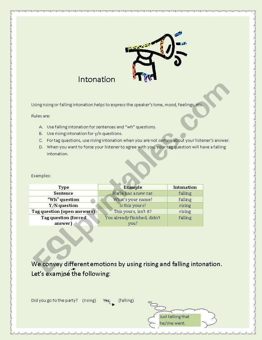 Intonation Practice worksheet