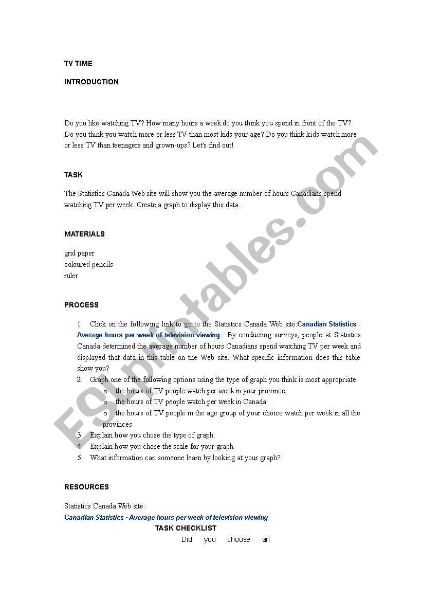 tv time worksheet