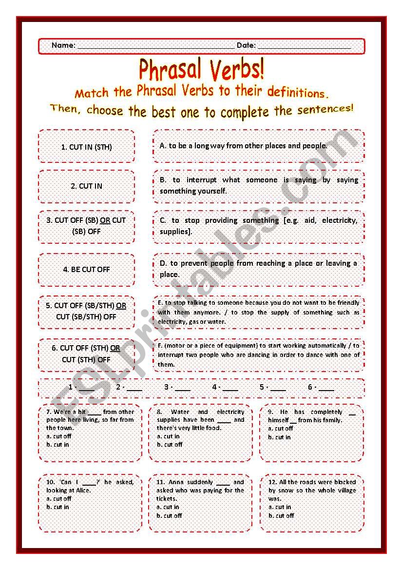 > Phrasal Verbs Practice 20! > --*-- Definitions + Exercise --*-- BW Included --*-- Fully Editable With Key!