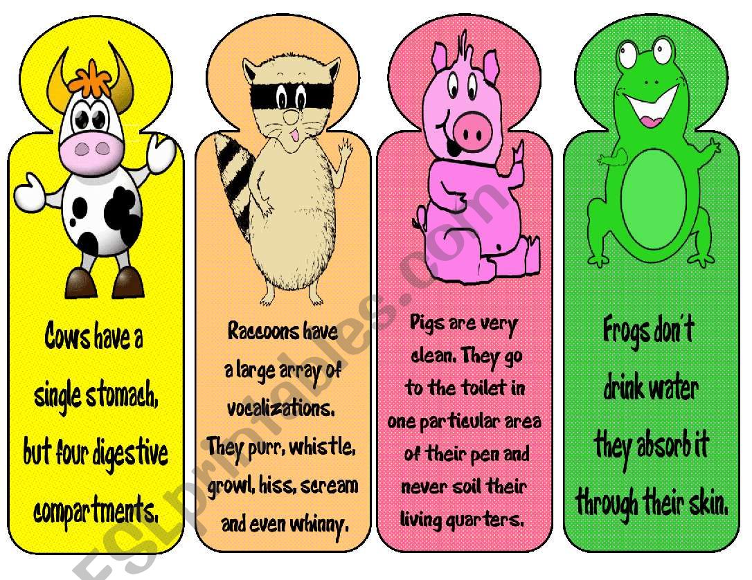 BOOKMARKS- Animals3 worksheet