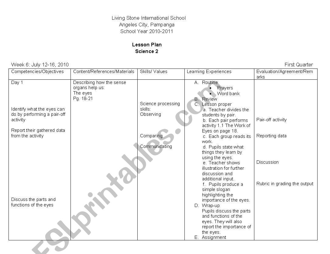 lesson plan worksheet