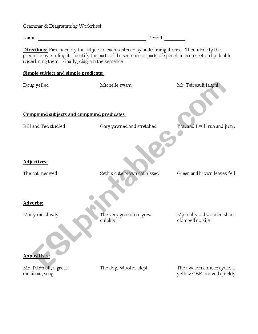 Diagramming Sentences worksheet