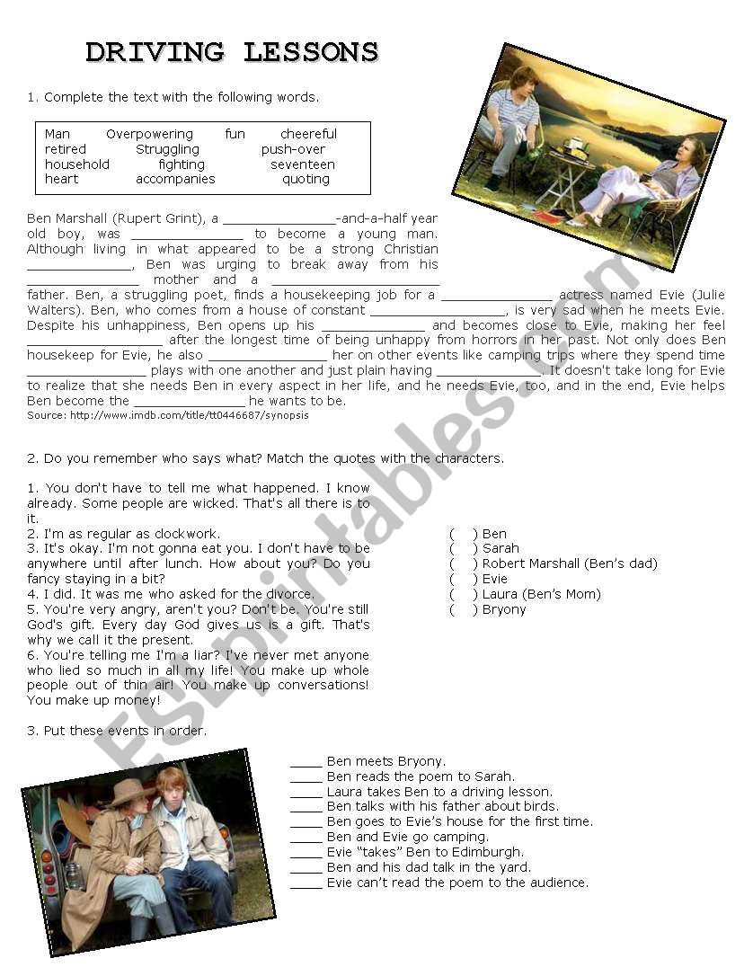 Drving Lessons - Movie worksheet