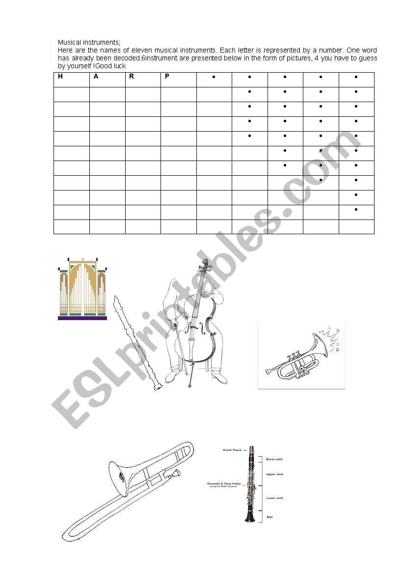 musical intruments worksheet