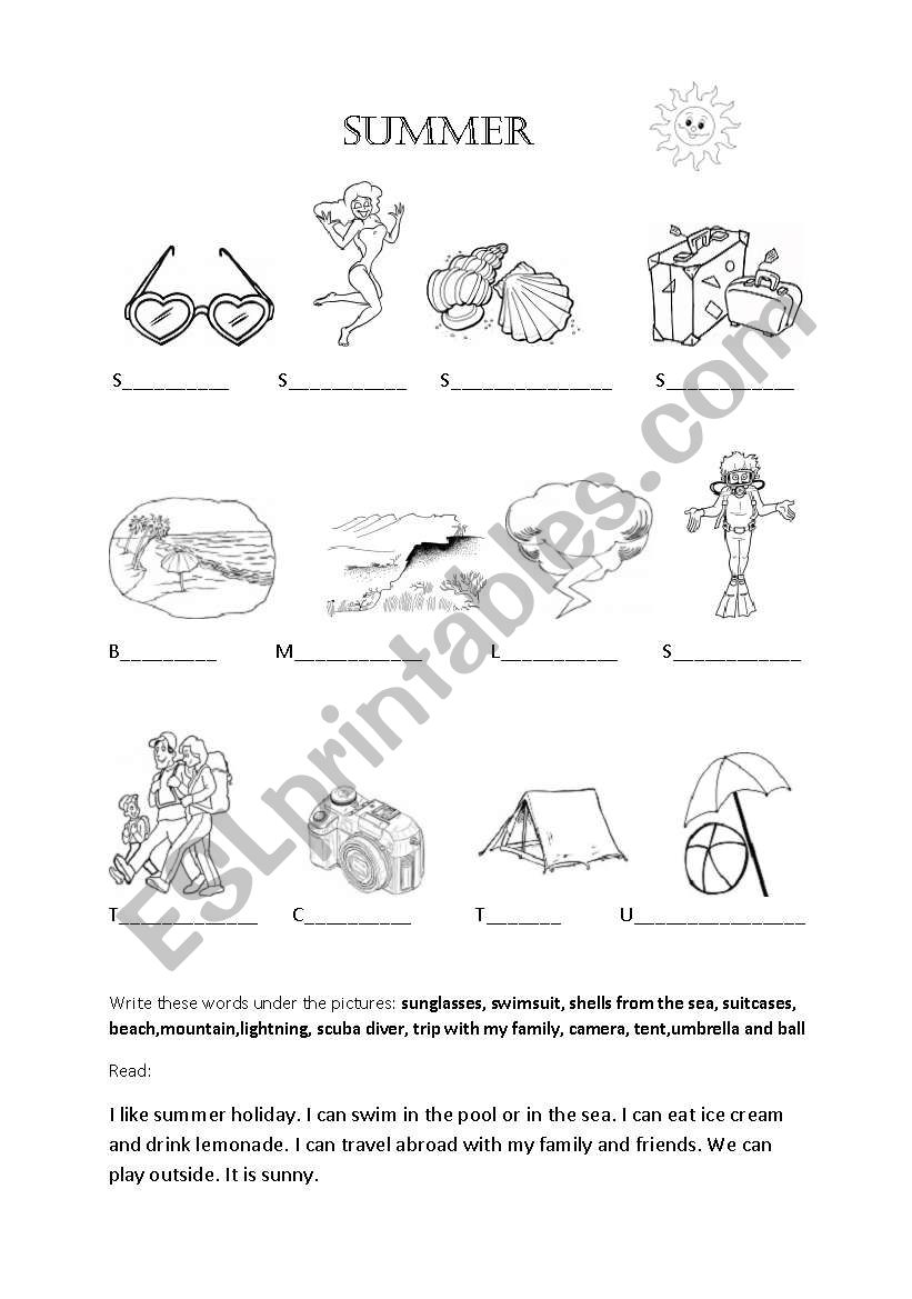 Summer worksheet