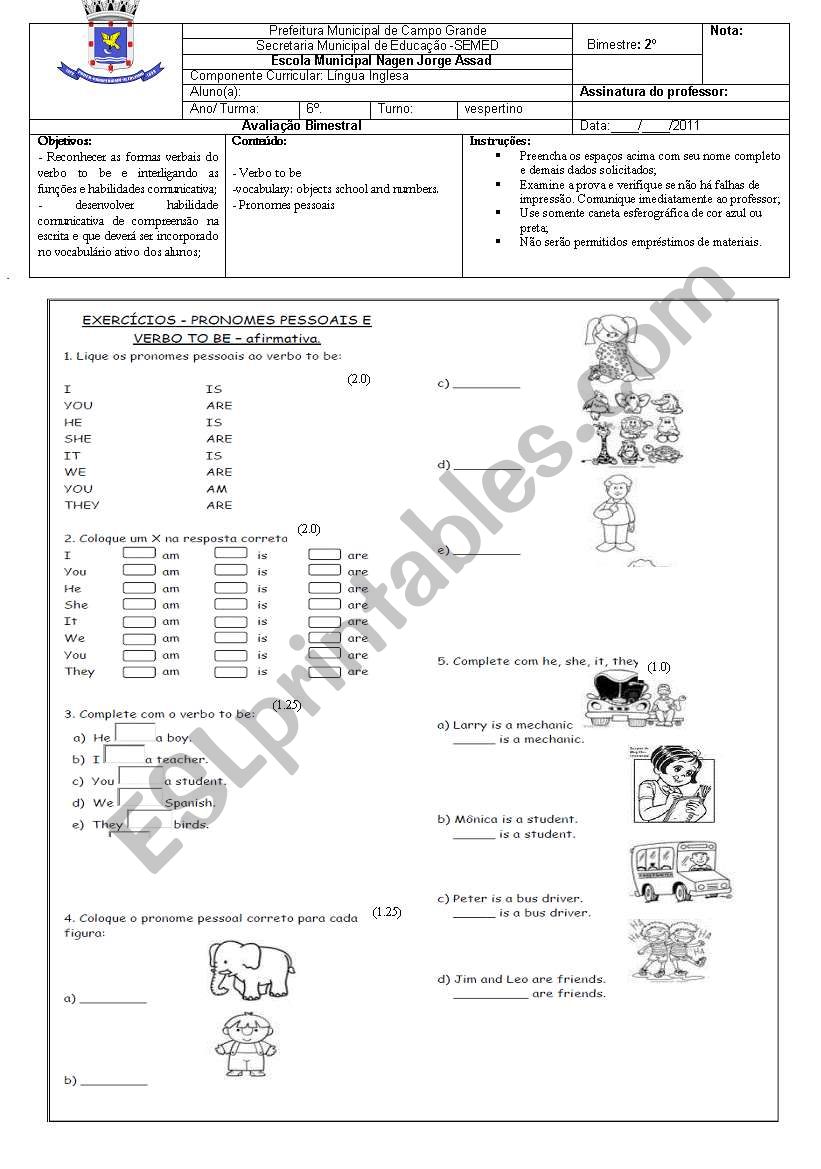 verb to be worksheet