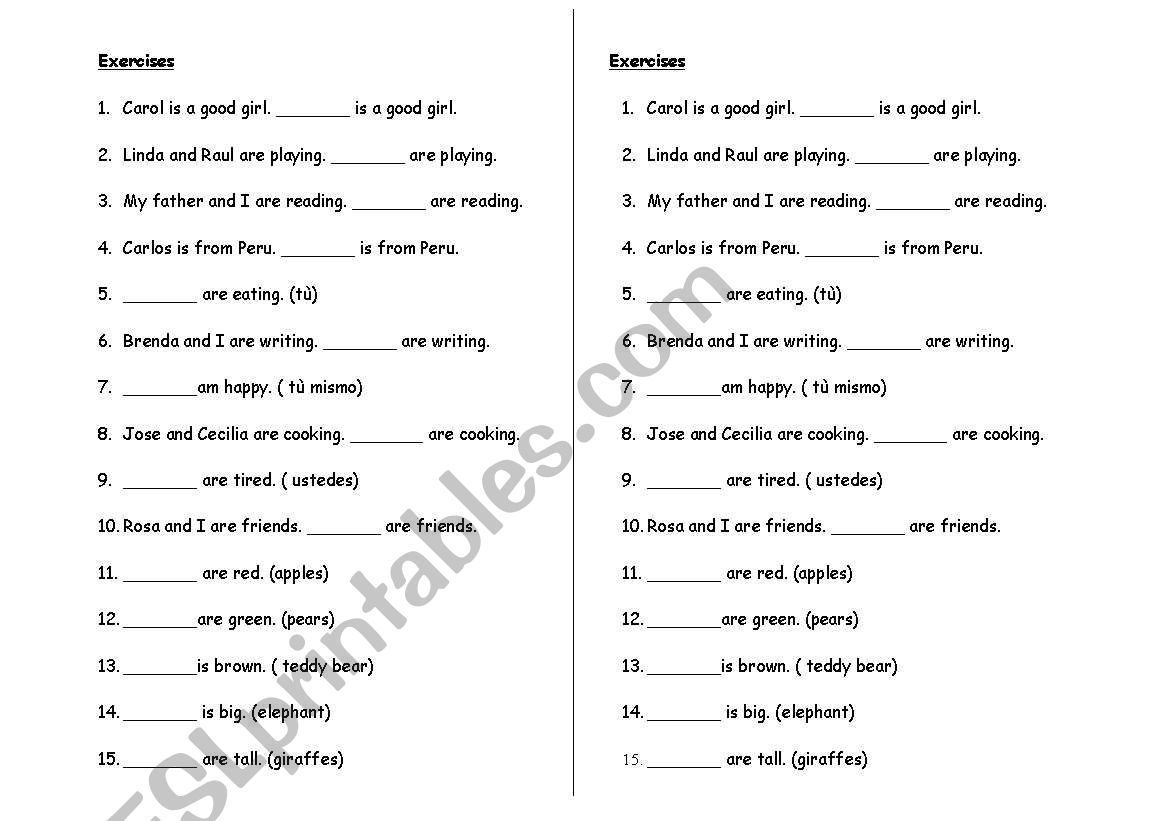 personal pronouns worksheet