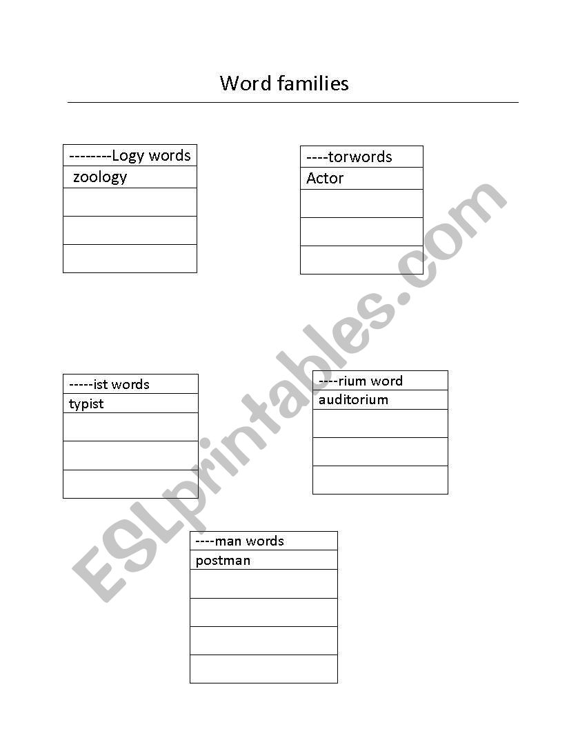 Word  families worksheet