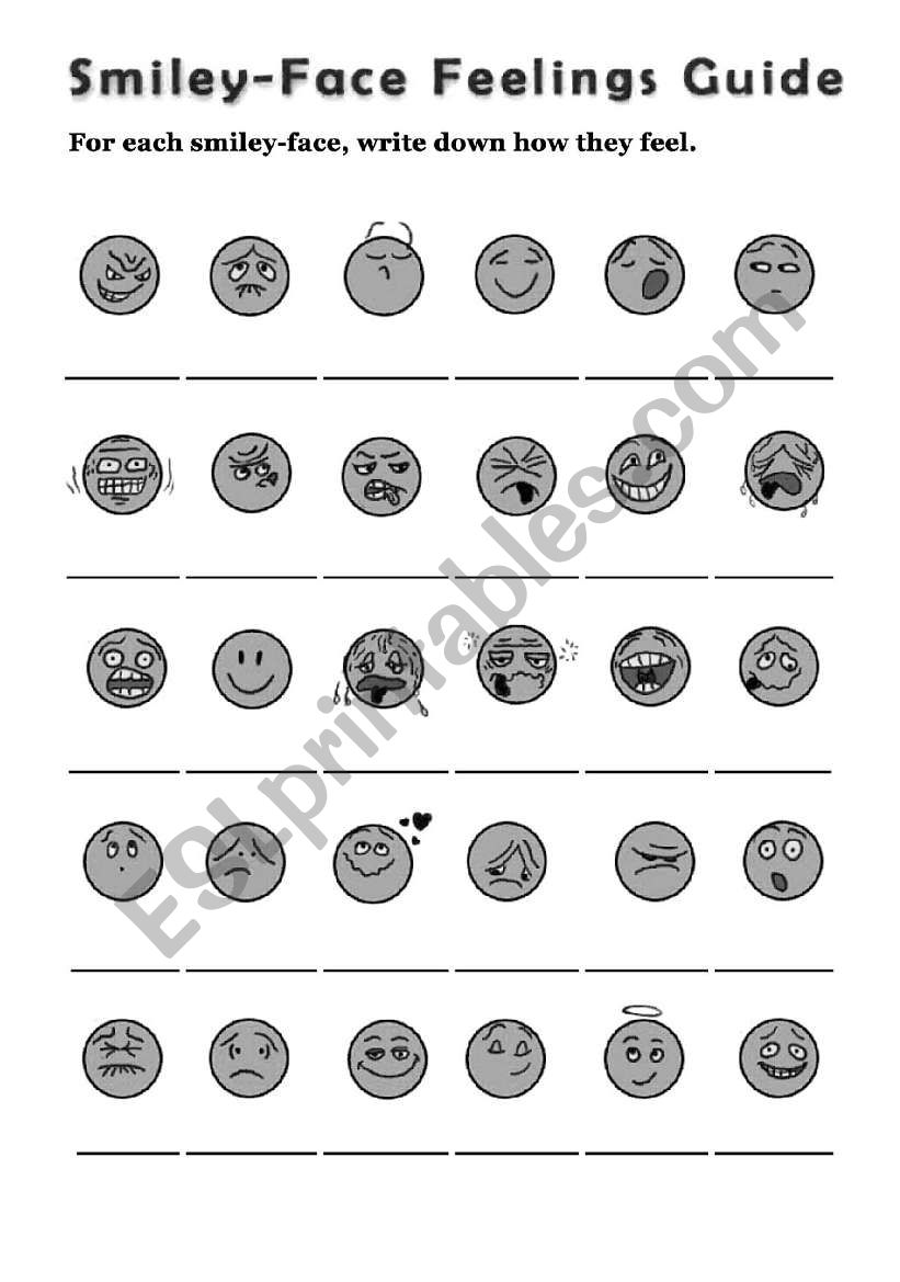 Smiley faced feelings guide worksheet