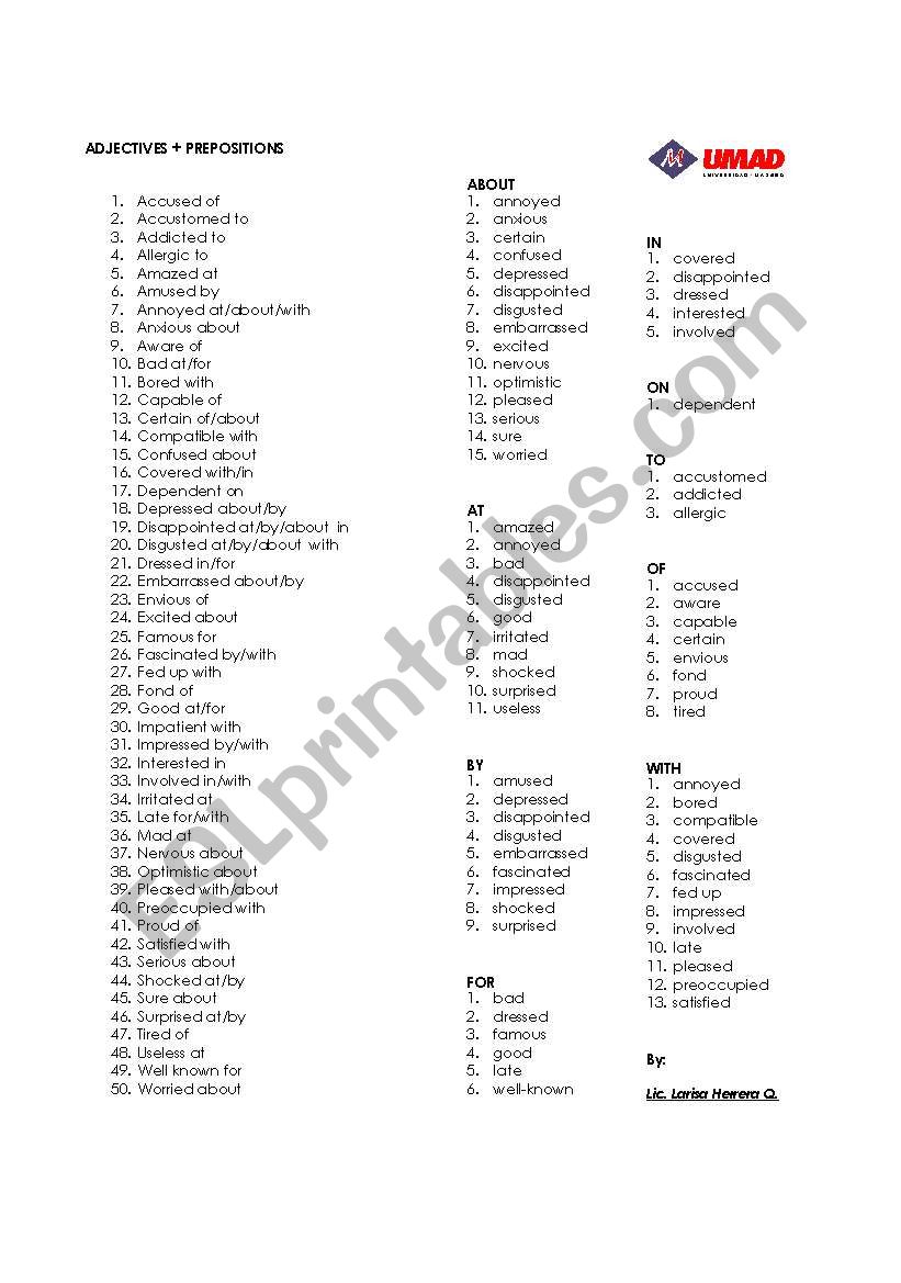 Adjectives+Prepositions worksheet